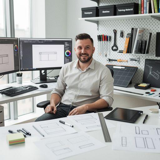 Презентация дизайнерских работ на стенде.